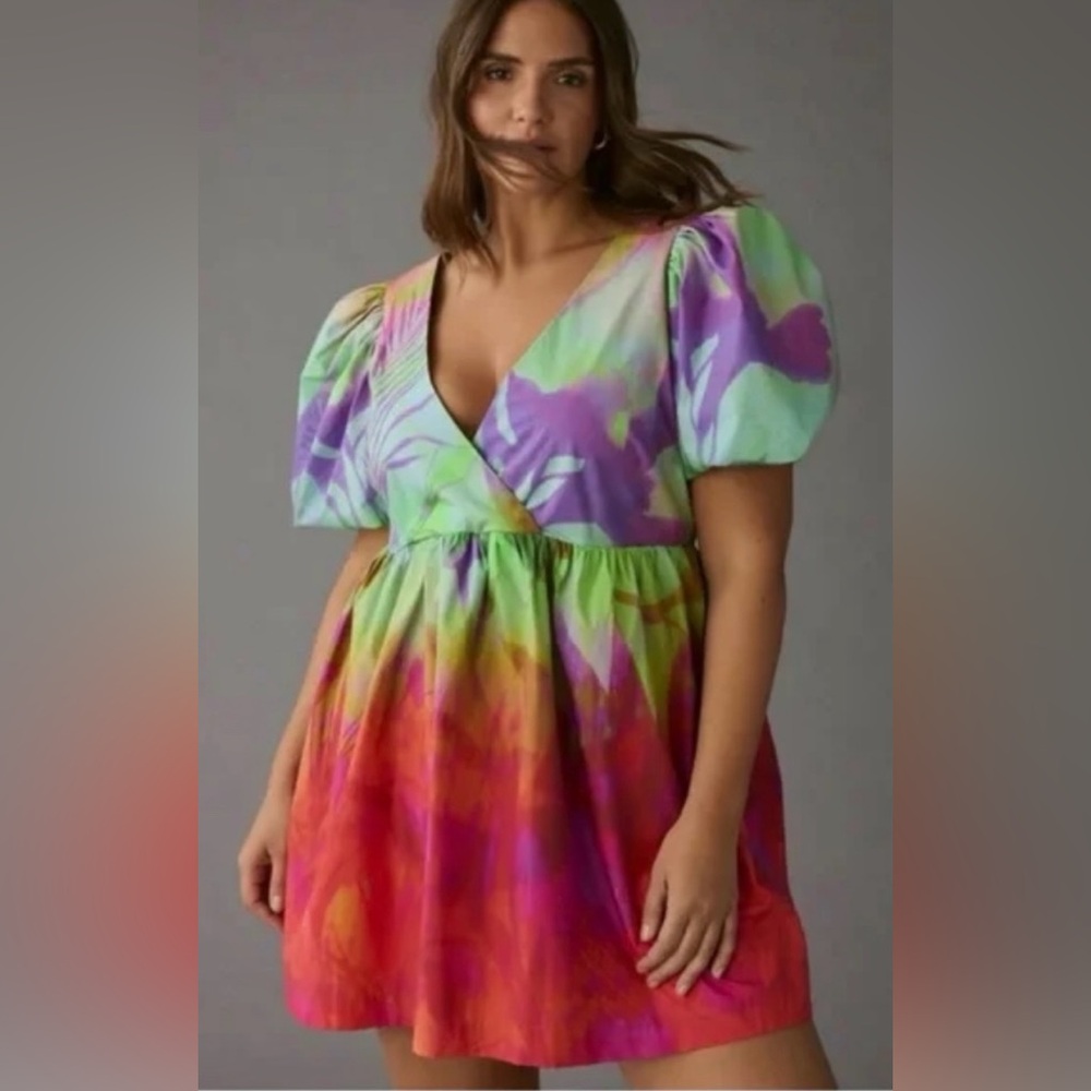 Anthropologie Plenty by Tracy Reese Puff-Sleeve Surplice Dress Size Medium
